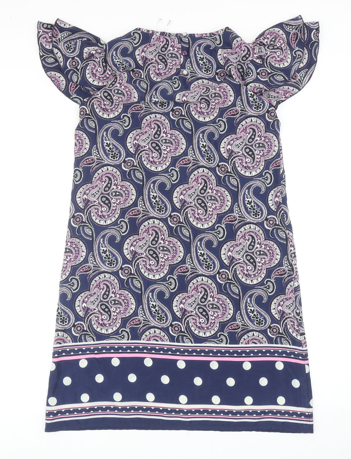 NEXT Womens Blue Paisley Polyester A-Line Size 10 Scoop Neck Button