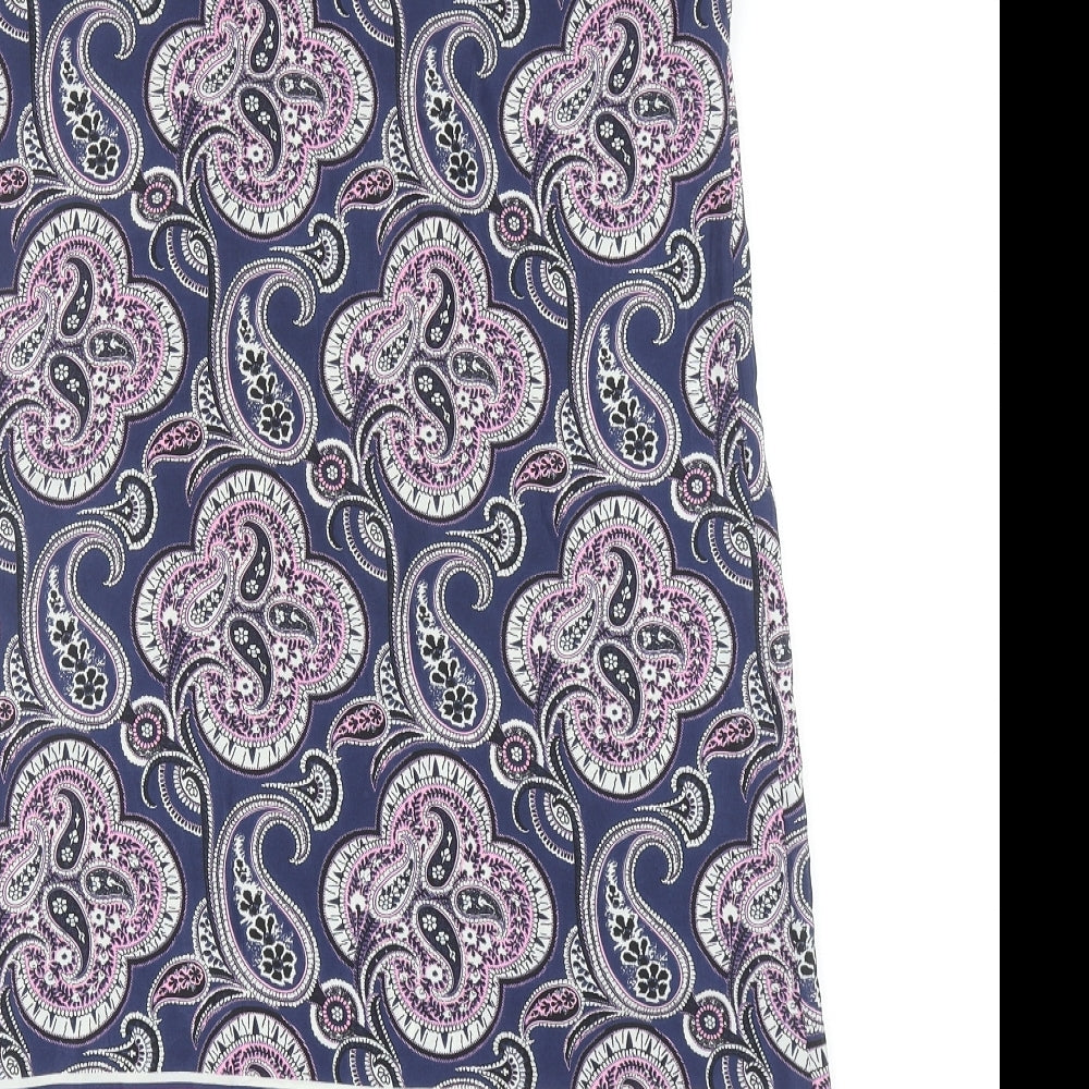 NEXT Womens Blue Paisley Polyester A-Line Size 10 Scoop Neck Button