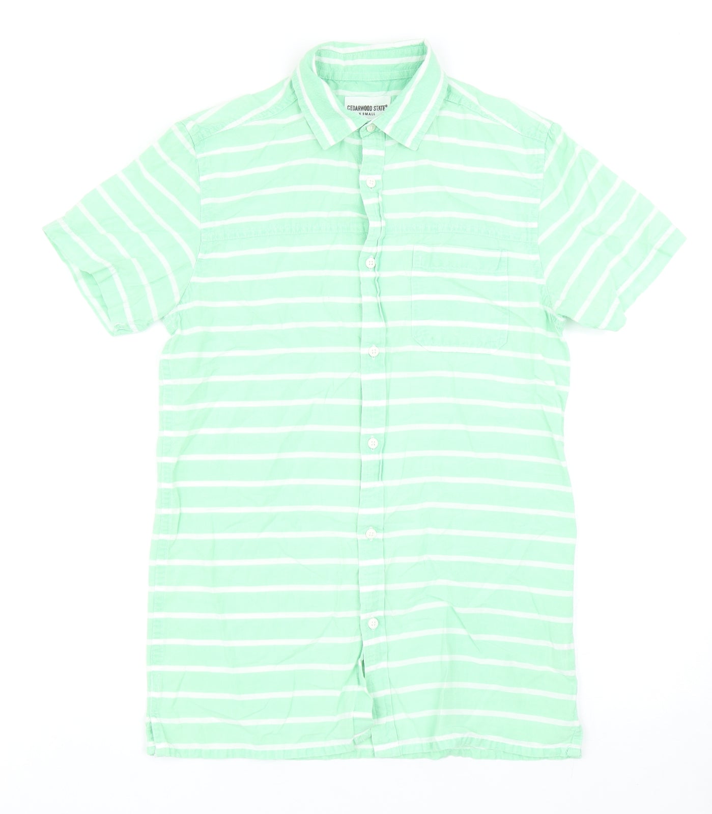 Mens UK Size XS Cedar Wood State Green  Button-Up Short Sleeve Casual Shirt