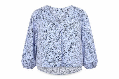 New Look Womens Blue Animal Print Viscose Basic Button-Up Size 14 V-Neck - Leopard Print