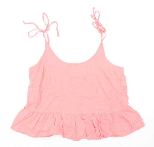 Papaya Womens Pink Linen Camisole Tank Size 12 Scoop Neck - Peplum
