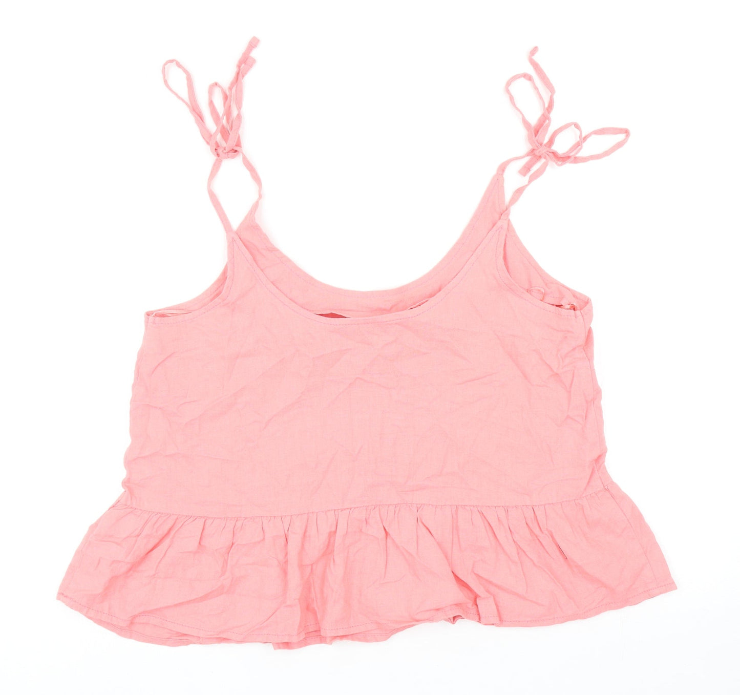 Papaya Womens Pink Linen Camisole Tank Size 12 Scoop Neck - Peplum