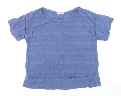 Grand Womens Blue Cotton Basic T-Shirt Size L Boat Neck