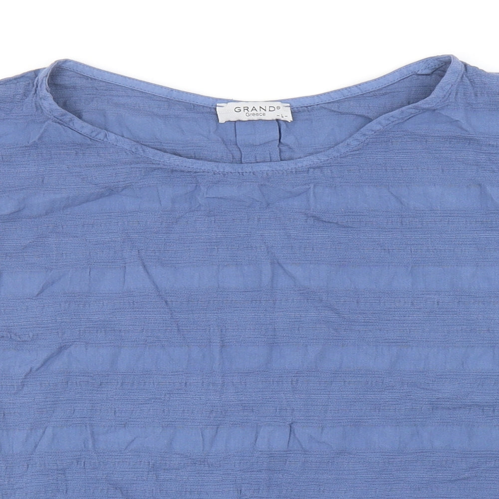 Grand Womens Blue Cotton Basic T-Shirt Size L Boat Neck