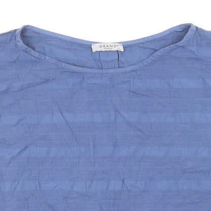 Grand Womens Blue Cotton Basic T-Shirt Size L Boat Neck