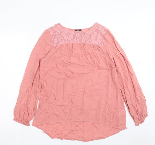 F&F Womens Pink Viscose Basic Blouse Size 10 Crew Neck - Lace Detail