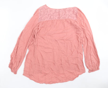 F&F Womens Pink Viscose Basic Blouse Size 10 Crew Neck - Lace Detail