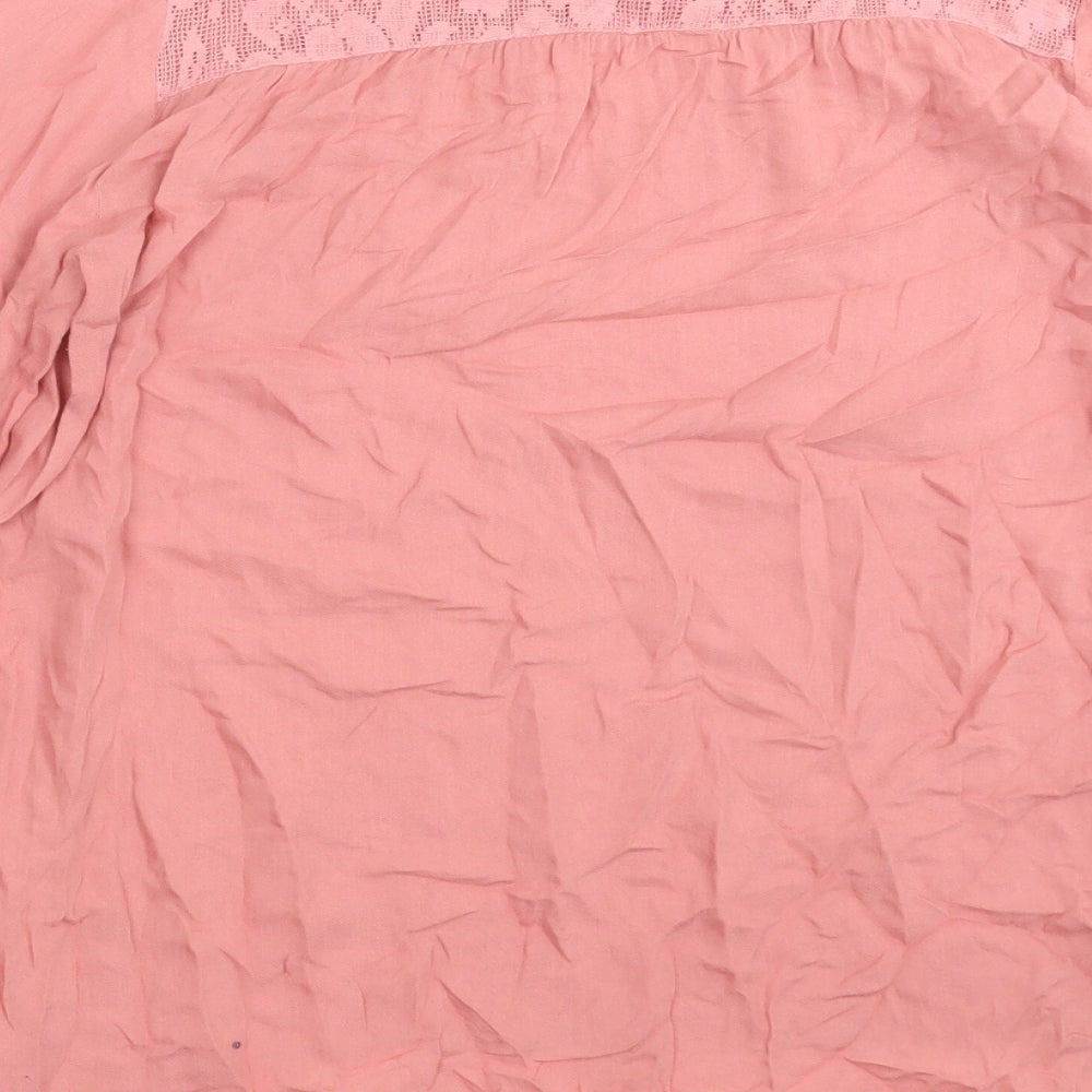 F&F Womens Pink Viscose Basic Blouse Size 10 Crew Neck - Lace Detail