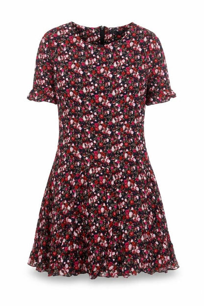 H&M Womens Pink Floral Viscose Fit & Flare Size 6 Round Neck Zip