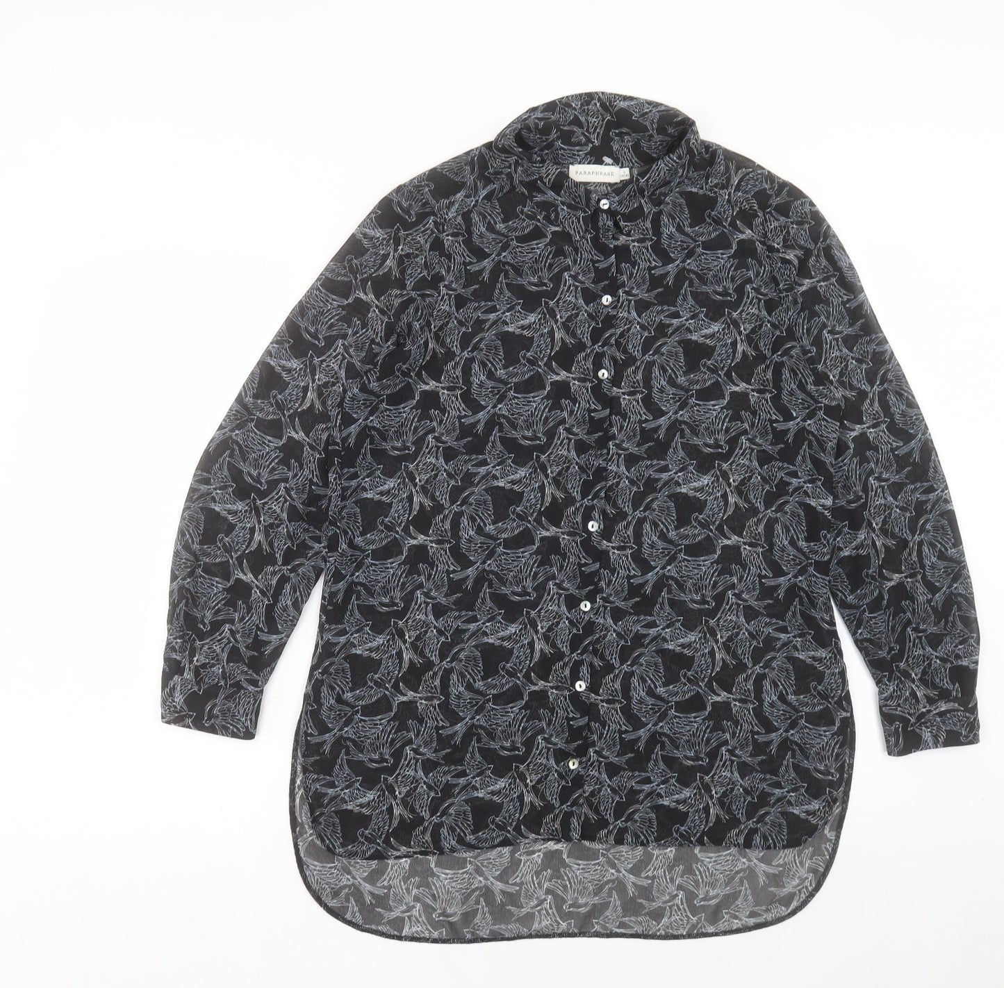 Paraphrase Womens Black Geometric Polyester Basic Button-Up Size 14 Collared