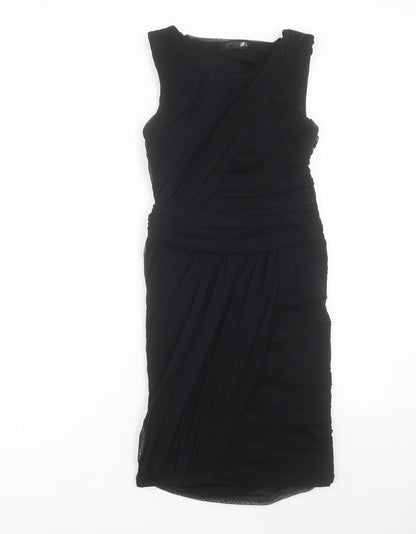 Savida Womens Black Polyester A-Line Size 12 Crew Neck Zip
