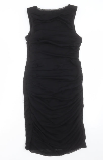 Savida Womens Black Polyester A-Line Size 12 Crew Neck Zip