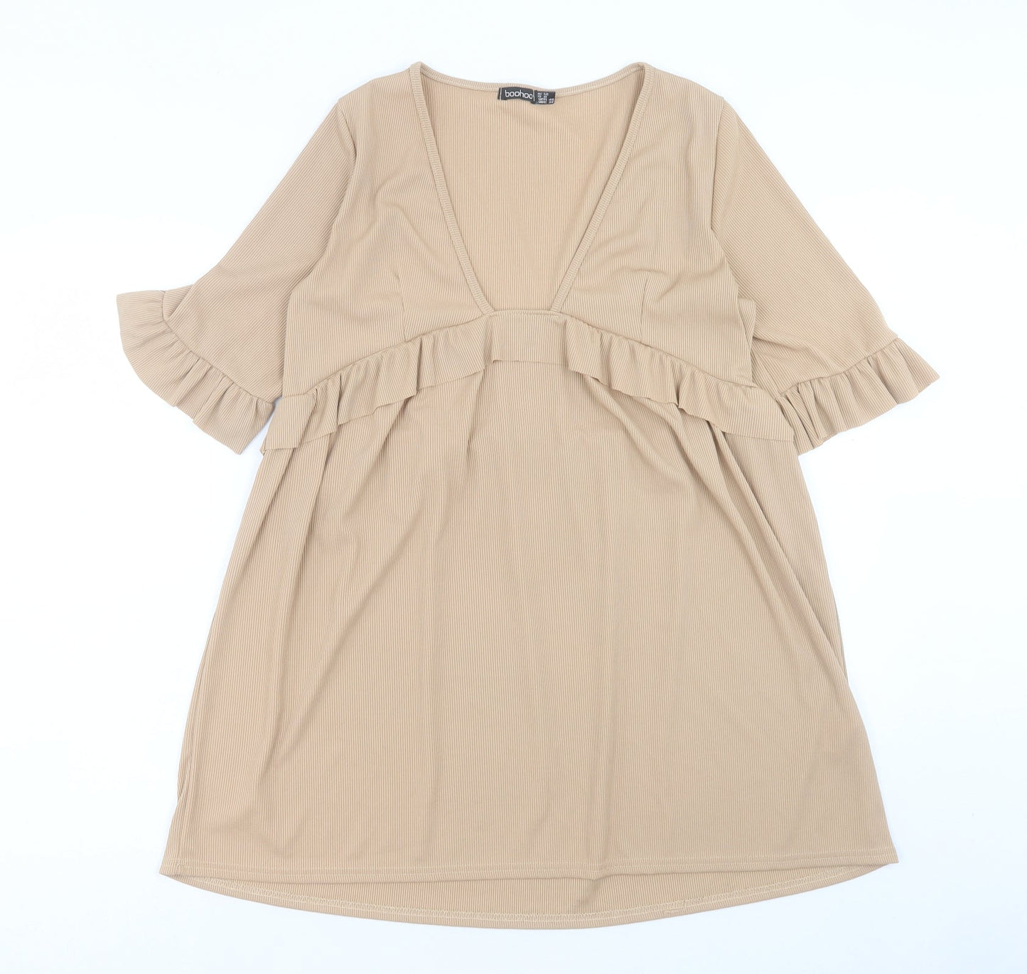 Boohoo Womens Beige Polyester A-Line Size 12 V-Neck Pullover