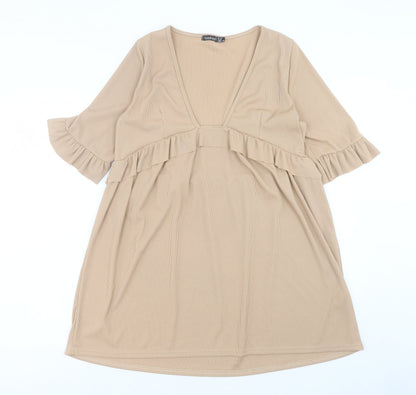 Boohoo Womens Beige Polyester A-Line Size 12 V-Neck Pullover