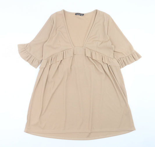 Boohoo Womens Beige Polyester A-Line Size 12 V-Neck Pullover