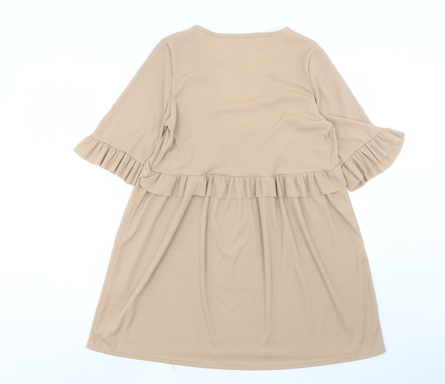 Boohoo Womens Beige Polyester A-Line Size 12 V-Neck Pullover