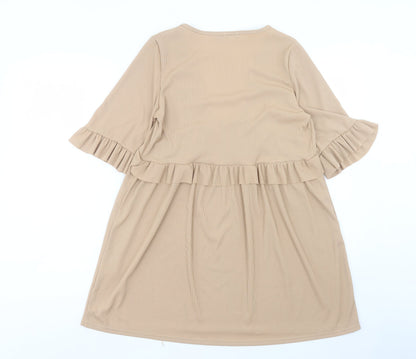 Boohoo Womens Beige Polyester A-Line Size 12 V-Neck Pullover