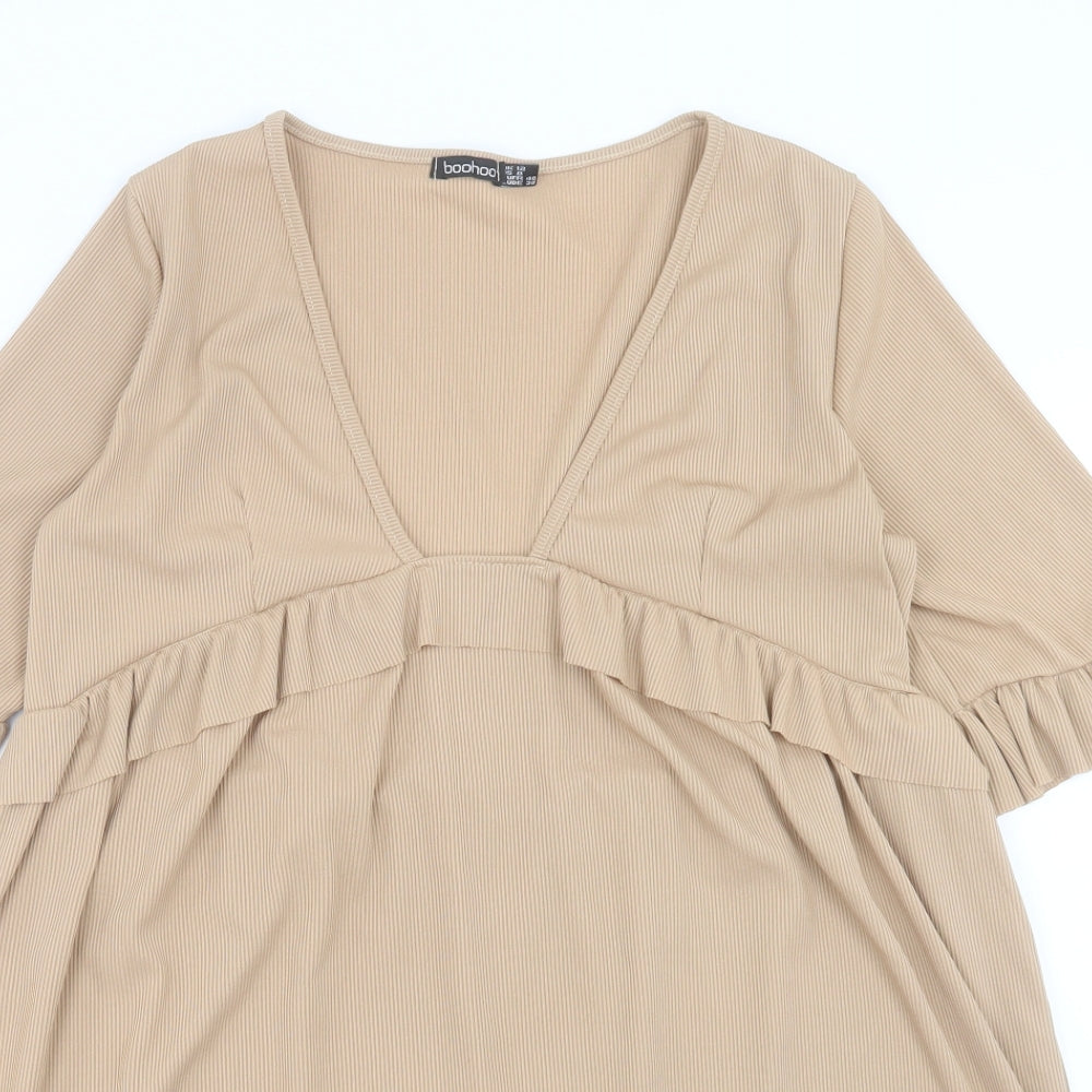 Boohoo Womens Beige Polyester A-Line Size 12 V-Neck Pullover