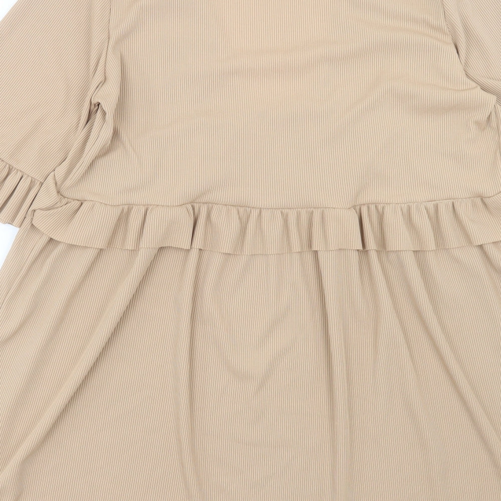 Boohoo Womens Beige Polyester A-Line Size 12 V-Neck Pullover