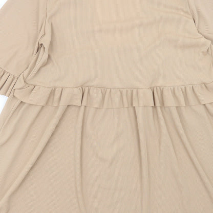 Boohoo Womens Beige Polyester A-Line Size 12 V-Neck Pullover