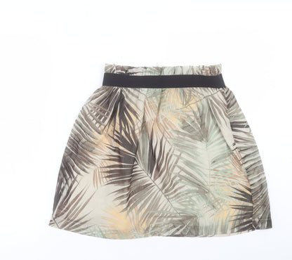 H&M Womens Green Geometric Polyester A-Line Skirt Size 10 - Leaf Print