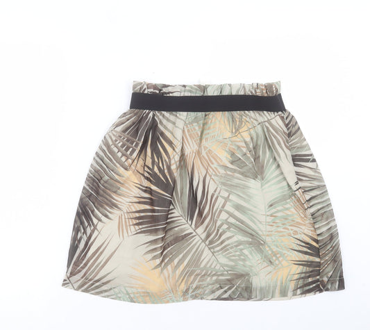 H&M Womens Green Geometric Polyester A-Line Skirt Size 10 - Leaf Print