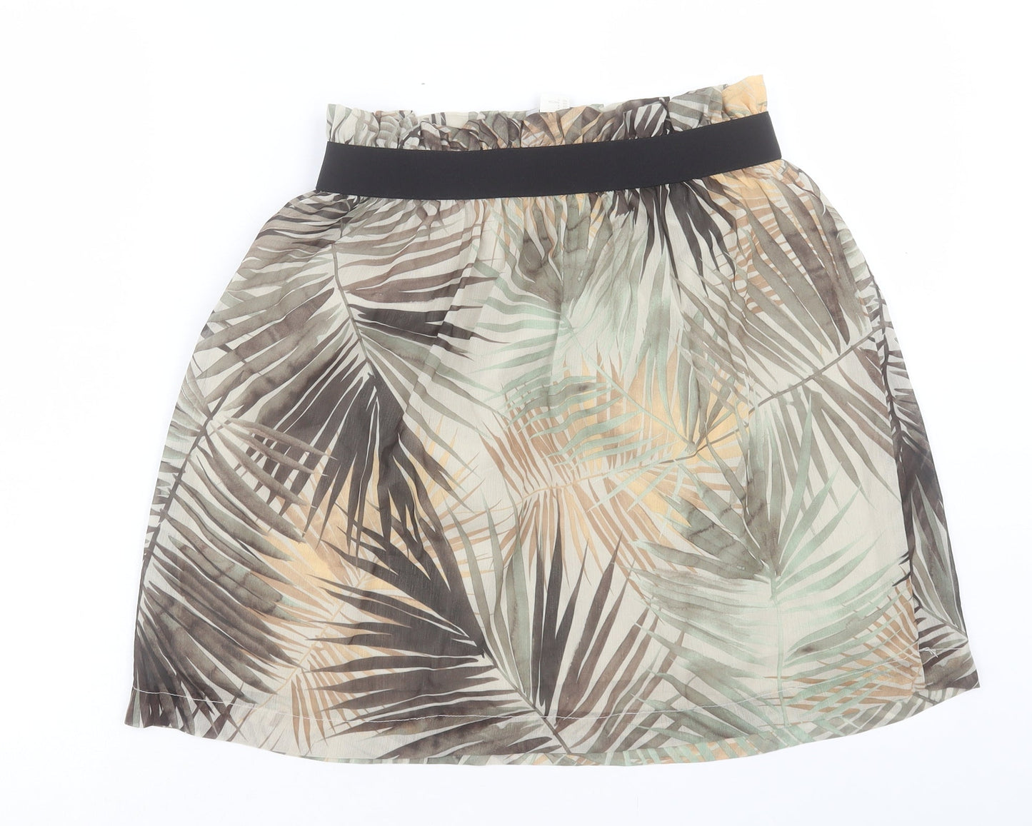 H&M Womens Green Geometric Polyester A-Line Skirt Size 10 - Leaf Print