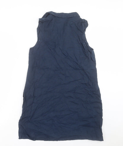 Mango Womens Blue Linen Sheath Size S V-Neck Pullover