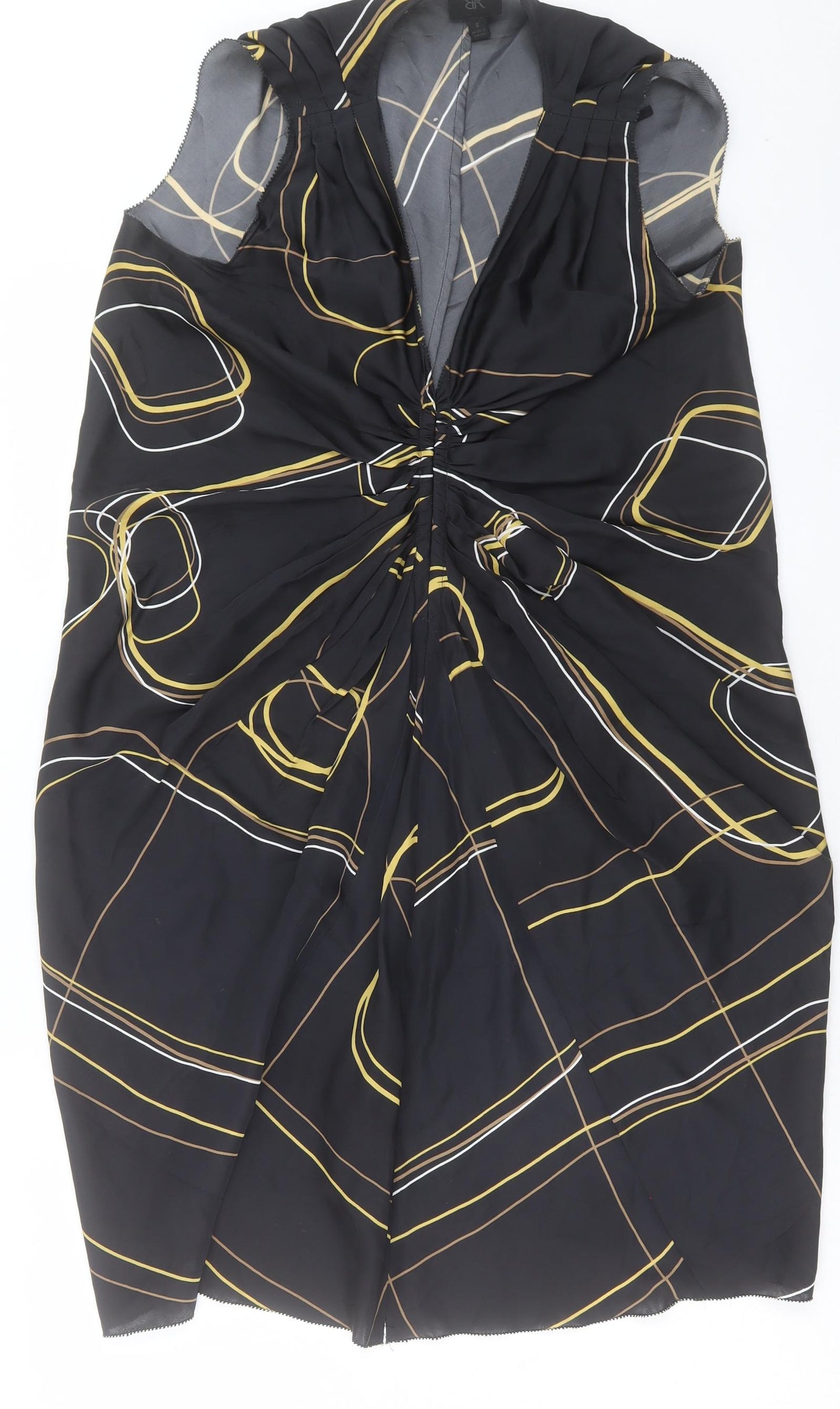 BR Womens Black Geometric Silk A-Line Size 6 V-Neck Pullover