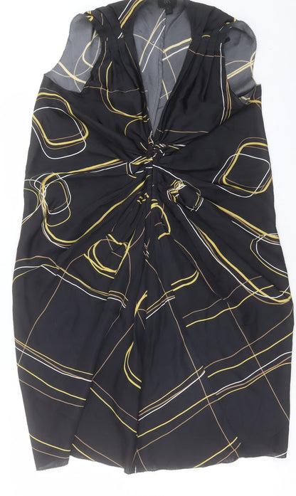 BR Womens Black Geometric Silk A-Line Size 6 V-Neck Pullover