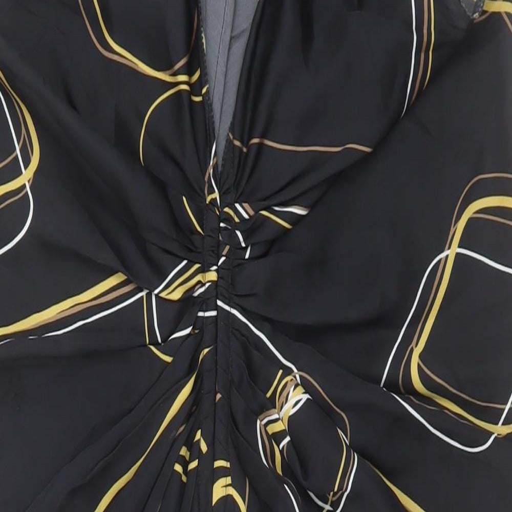 BR Womens Black Geometric Silk A-Line Size 6 V-Neck Pullover