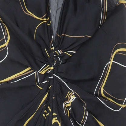 BR Womens Black Geometric Silk A-Line Size 6 V-Neck Pullover