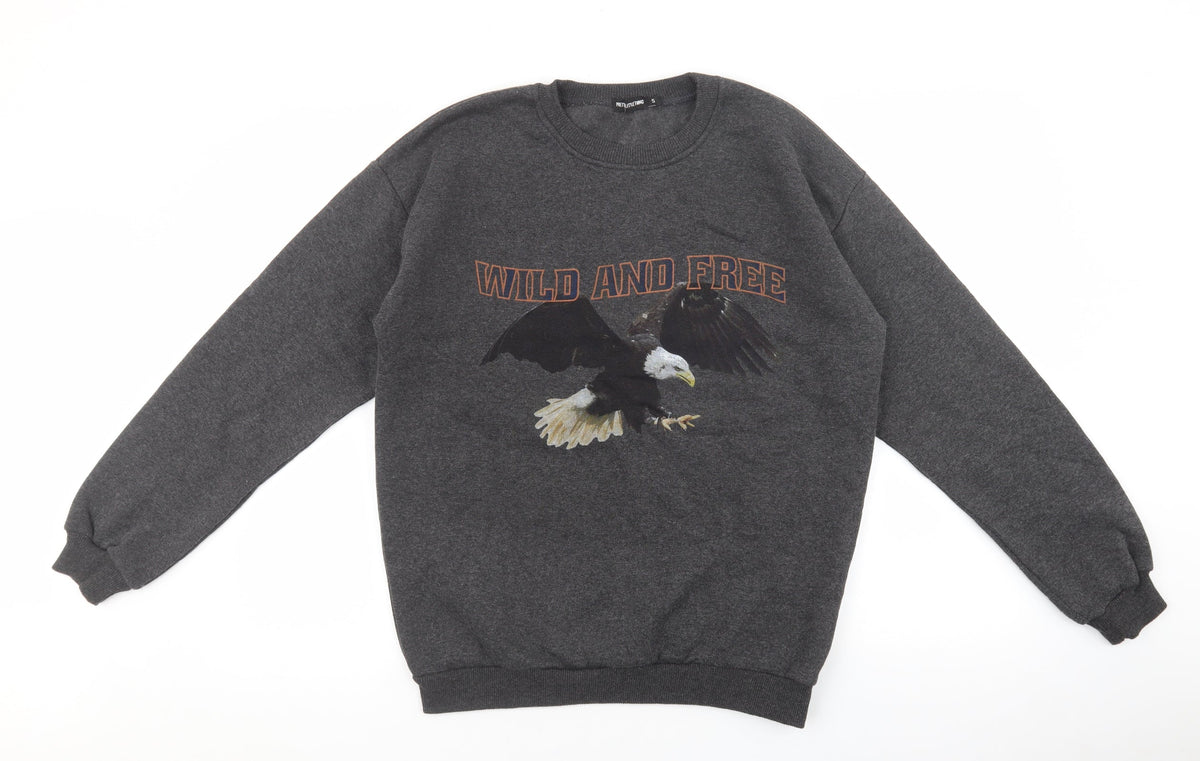 PRETTYLITTLETHING Womens Grey Cotton Pullover Sweatshirt Size S Pullover - Eagle Wild and Free