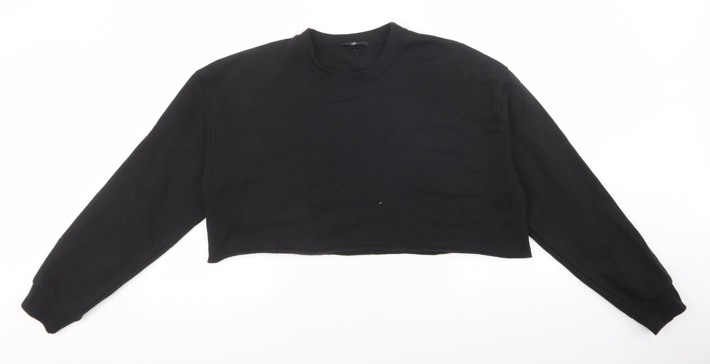 Missguided Womens Black Cotton Pullover Sweatshirt Size L - Cropped Jumper