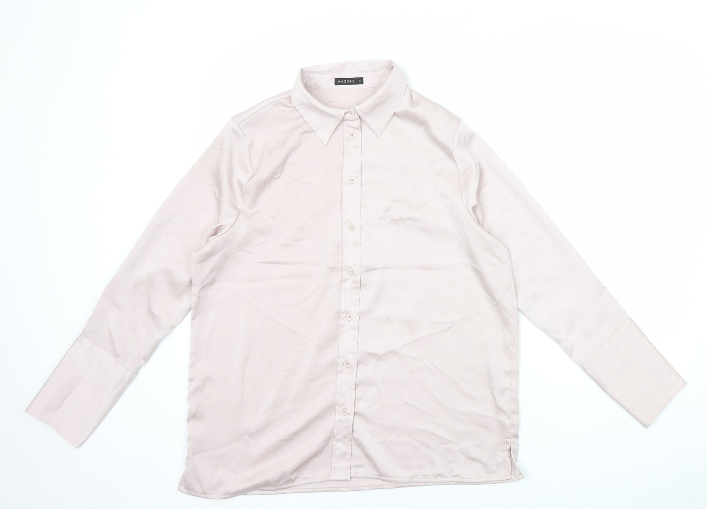 Mazing Womens Pink Polyester Basic Button-Up Size S Collared