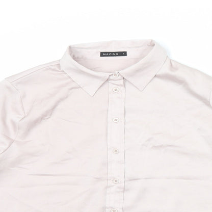 Mazing Womens Pink Polyester Basic Button-Up Size S Collared