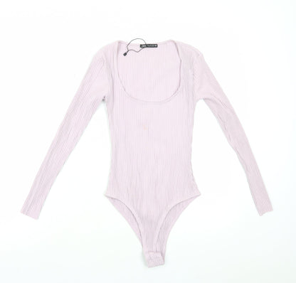Zara Womens Purple Viscose Bodysuit One-Piece Size S Snap - Ribbed