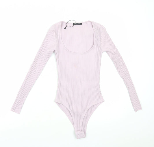 Zara Womens Purple Viscose Bodysuit One-Piece Size S Snap - Ribbed