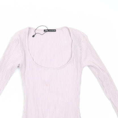 Zara Womens Purple Viscose Bodysuit One-Piece Size S Snap - Ribbed