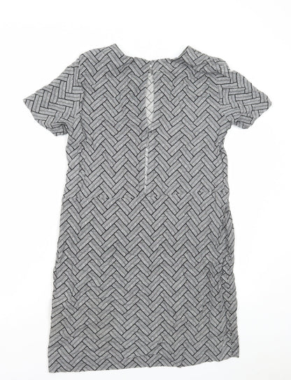 H&M Womens Grey Chevron Viscose T-Shirt Dress Size 8 Round Neck Pullover