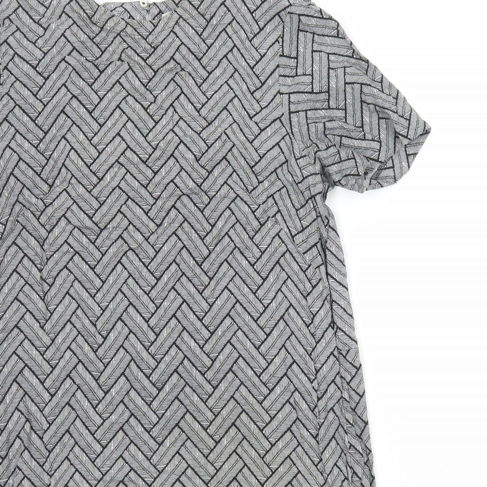 H&M Womens Grey Chevron Viscose T-Shirt Dress Size 8 Round Neck Pullover