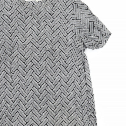 H&M Womens Grey Chevron Viscose T-Shirt Dress Size 8 Round Neck Pullover