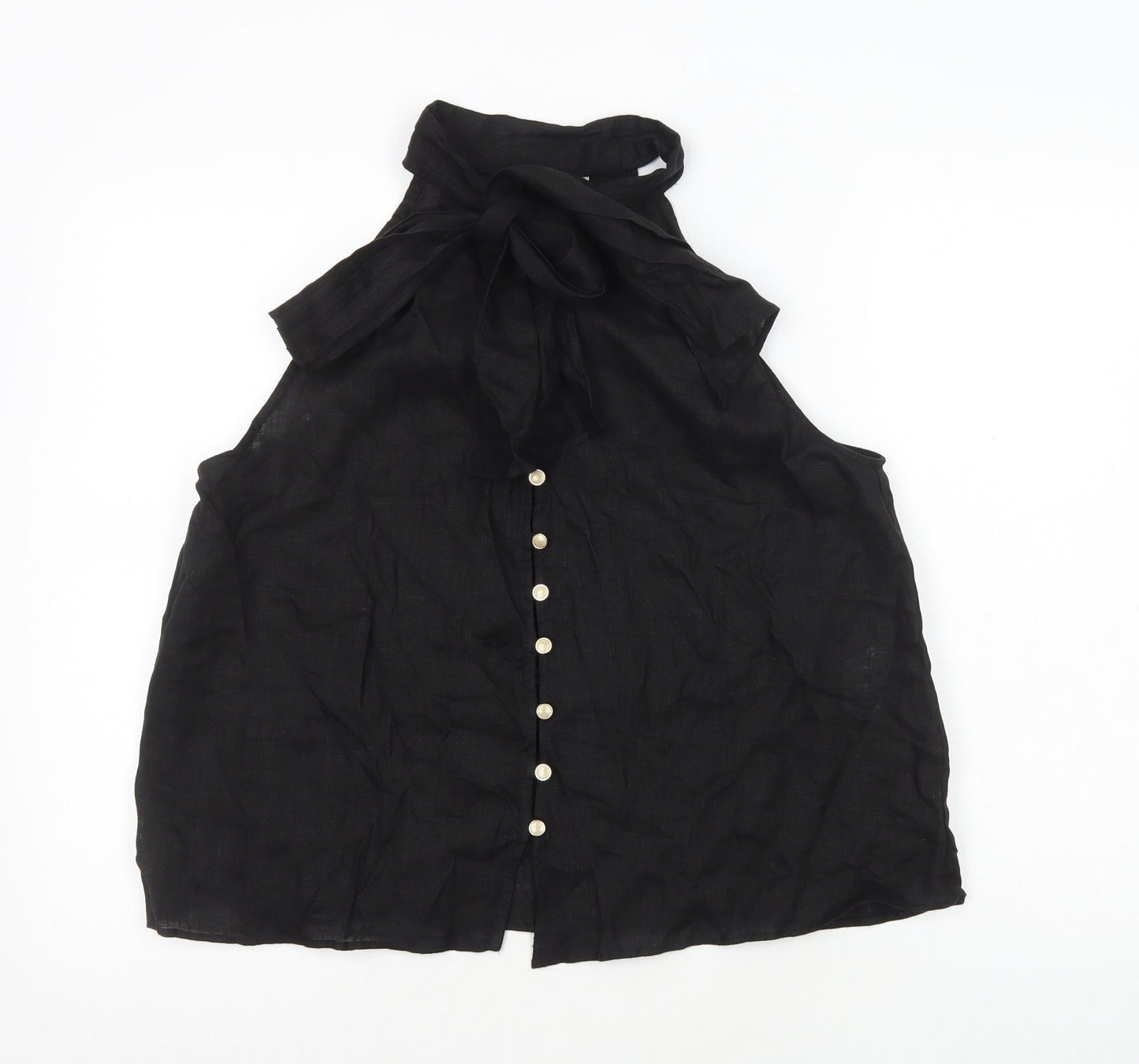 Womens UK Size XS Zara Black Basic Button-Up