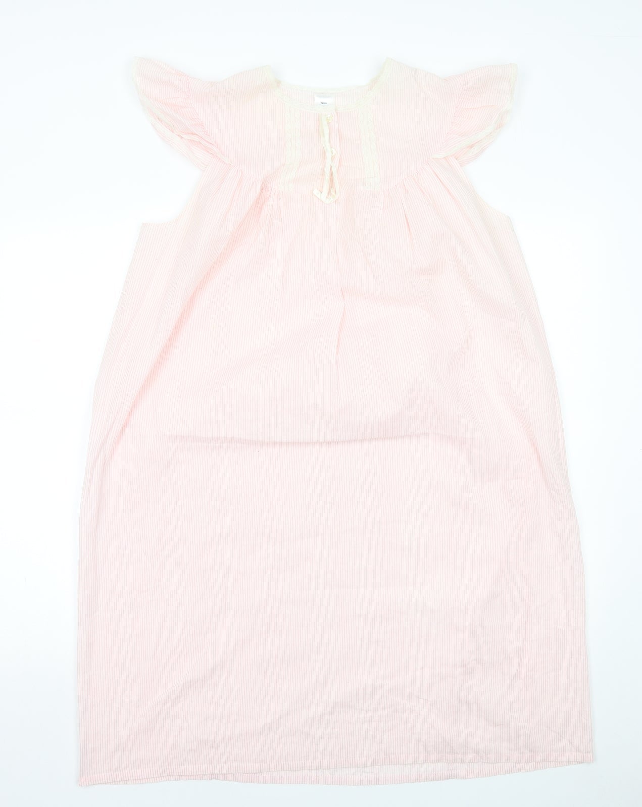 Preworn Womens Pink Striped Viscose A-Line Size 14 Round Neck Pullover - Lace Trim Size 14-16