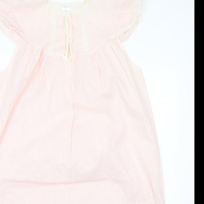Preworn Womens Pink Striped Viscose A-Line Size 14 Round Neck Pullover - Lace Trim Size 14-16