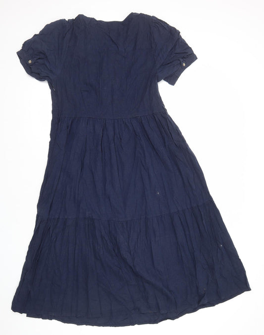 Marks and Spencer Womens Blue Viscose A-Line Size 14 V-Neck Zip