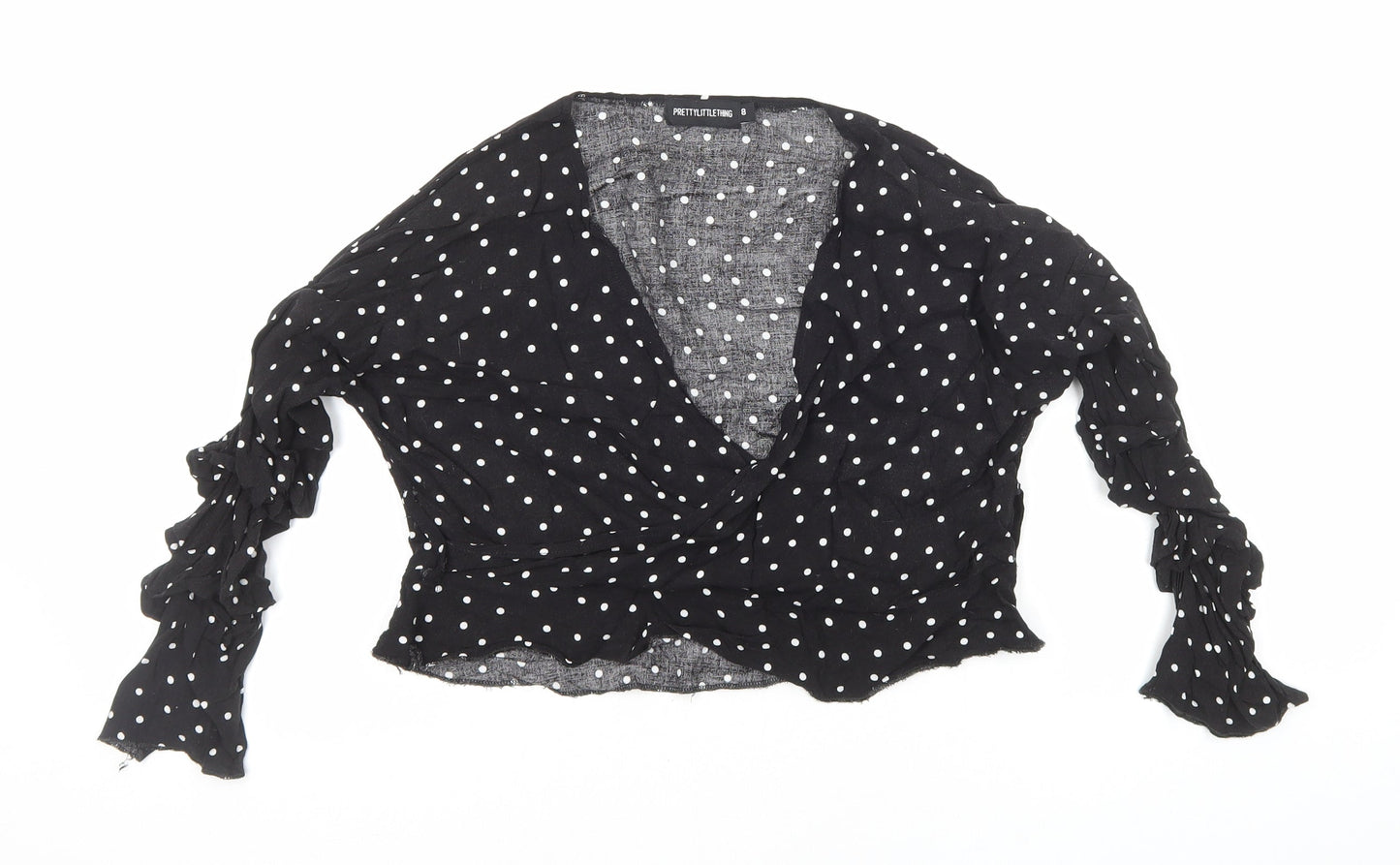 Womens UK Size 8 PRETTYLITTLETHING Black Cropped Blouse