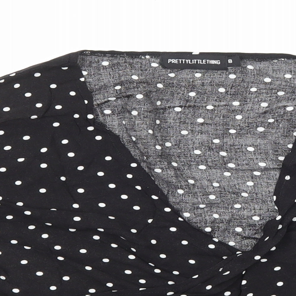 Womens UK Size 8 PRETTYLITTLETHING Black Cropped Blouse