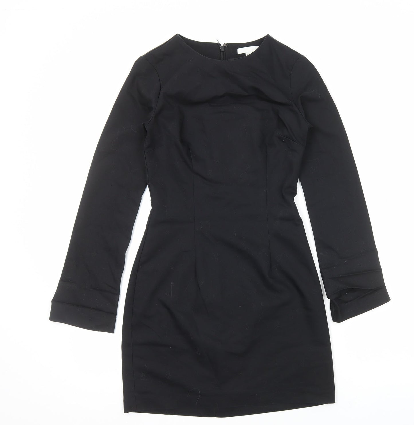 H&M Womens Black Viscose Bodycon Size 8 Round Neck Zip