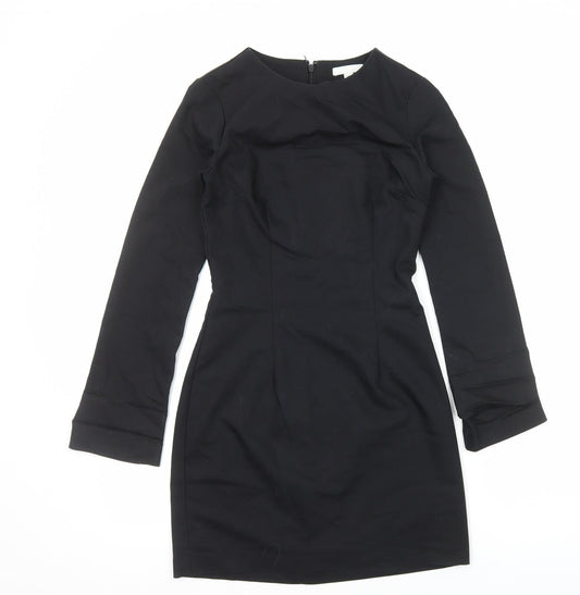 H&M Womens Black Viscose Bodycon Size 8 Round Neck Zip